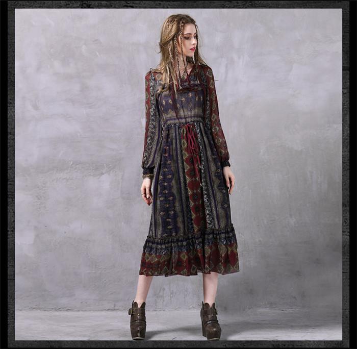 front of vintage printed long sleeve dress