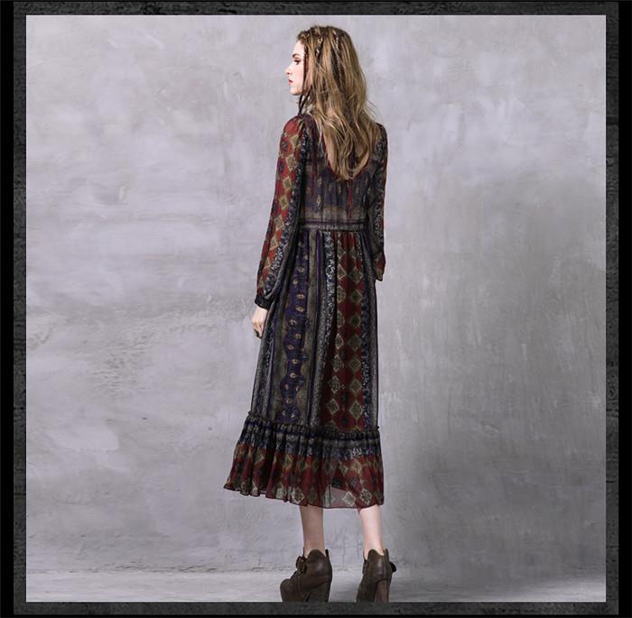 back of vintage printed long sleeve dress